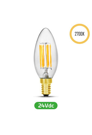 LED-Filament Kerze,  24V, 5W, 2700K, E14 (Adapter E27)