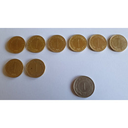9 Stk Jugoslawien 1 Dinar Münzen, 1980 - 1986