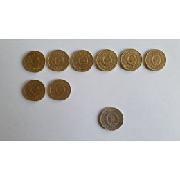 9 Stk Jugoslawien 1 Dinar Münzen, 1980 - 1986