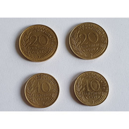 4 Münzen Frankreich 20/10 Centimes 1963/68/92/98