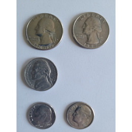 US 10 Cent ( One Dime) 1969 + 5 Cent 1962 + 2x 25 Cent