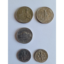 US 10 Cent ( One Dime) 1969 + 5 Cent 1962 + 2x 25 Cent