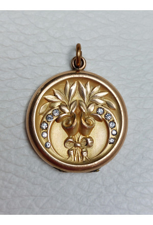 Art Nouveau Unique Gold Filled Locket with Rhinestones