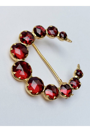 Victorian 18k Gold French Moon Brooch with foiled-back Per..