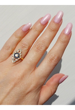 Art Deco French Marquise ring in 18k gold with Sapphires