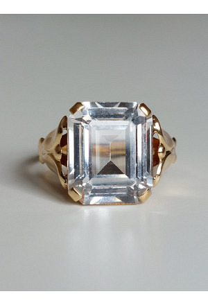 Mid-century Swedish 18k Gold Rock Crystal Ring