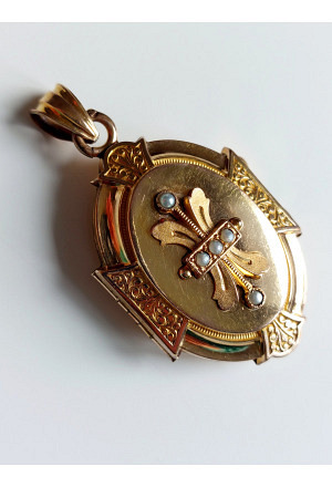 Napoleon III French Gold Locket with Seed Pearls