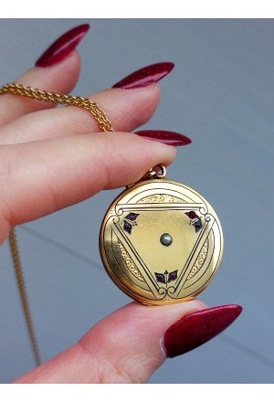 Victorian gold filled Locket with pearl and red stones