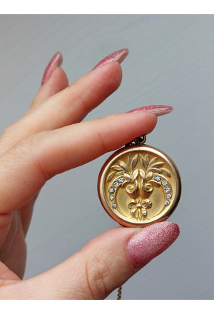 Art Nouveau Unique Gold Filled Locket with Rhinestones