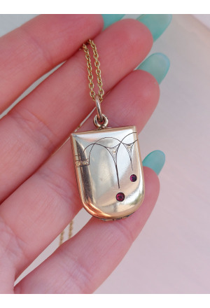 Art Nouveau Fancy Rose Gold Plated Locket with Red Rhinest..