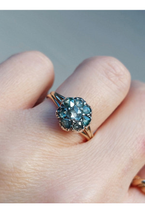 Napoleon III French 18k Gold Daisy Ring with Rose Cut Diam..