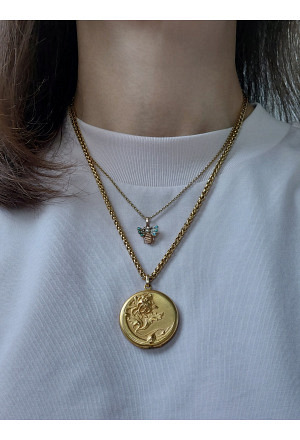 Art Nouveau Gold Moon and Flower Locket - Monogram CEH