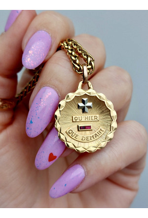 Vintage 18k Gold French Pendant with Rubies signed Augis