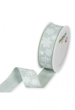 Druckband "Schneesterne" Salbeigrün 35mm