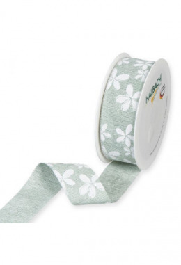 Druckband "Blüten" Salbeigrün 35mm