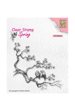 Silikonstempel "blühender Zweig mit Vö..