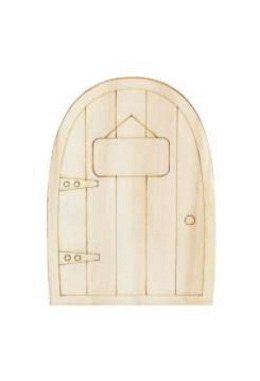 Holztüre mit Eingangsschild