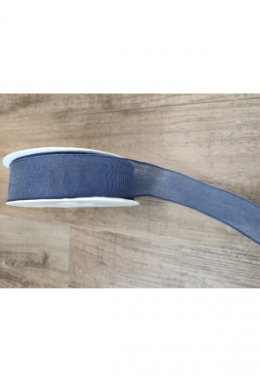 Band batiste mit Draht dunkelblau 25mm