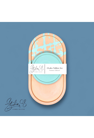 Ovales Tablett Set Koralle - Türkis