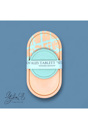 Ovales Tablett Set Koralle - Türkis