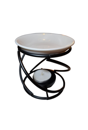 Duftlampe Spirale schwarz mit weisser Keramikschale