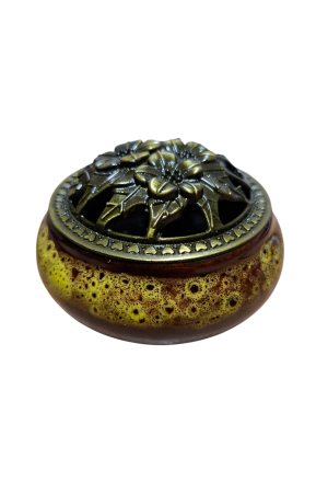 Räuchergefäss mit Deckel, glasiert gelb