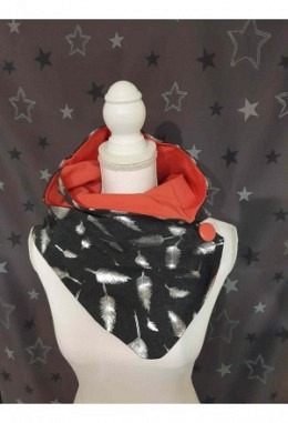 Knopfschal Erwachsene Federn schwarz/pink