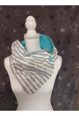 Knopfschal Erwachsene Federn grau/mint