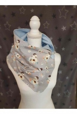 Knopfschal Erwachsene Vögel grau/blau