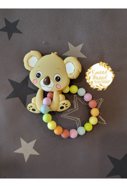 Beissring aus Silikon Koala beige Regenbogen pastell