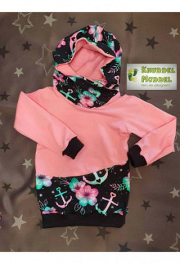 Hoodie handmade Grösse 110 Blumen/Anker pink/mint