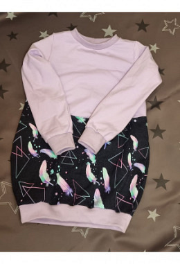 Ballonkleid handmade Grösse 110/116 Federn/Dreieck navy