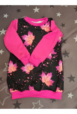 Ballonkleid handmade Grösse 86/92 Herbstblätter pink