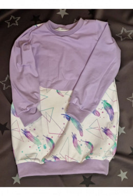 Ballonkleid handmade Grösse 110/116 Federn/Dreieck weiss