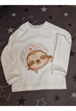 Pullover handmade Grösse 104 Faultier weiss