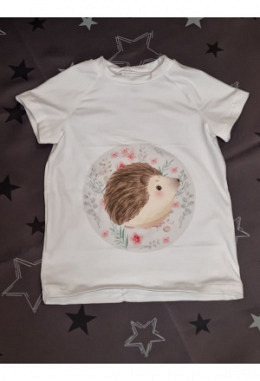 T-Shirt handmade Grösse 110 Igel weiss