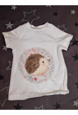 T-Shirt handmade Grösse 98 Igel weiss