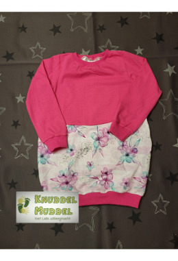 Ballonkleid handmade Grösse 98/104 Blumen weiss/pink