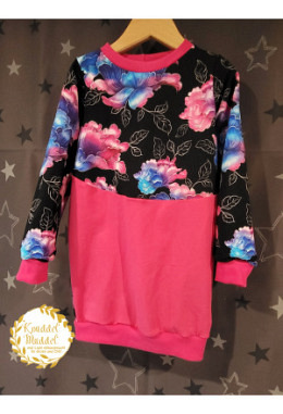 Ballonkleid handmade Grösse 110/116 Blumen blau/violett/pink