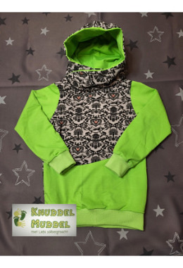 Hoodie handmade Grösse 116 Scherenschnitt grau/grün