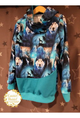 Hoodie handmade Grösse 128 Wolf blau