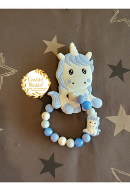 Beissring aus Silikon Einhorn blau