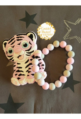 Beissring aus Silikon Tiger rosa