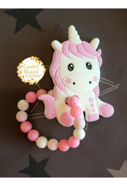 Beissring aus Silikon Einhorn rosa