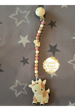 Nuggi-/Beisskette aus Silikon Ziege beige