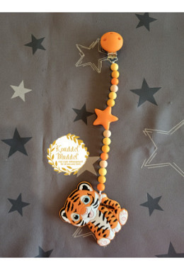 Nuggi-/Beisskette aus Silikon Tiger orange