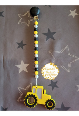 Nuggi-/Beisskette aus Silikon Traktor gelb