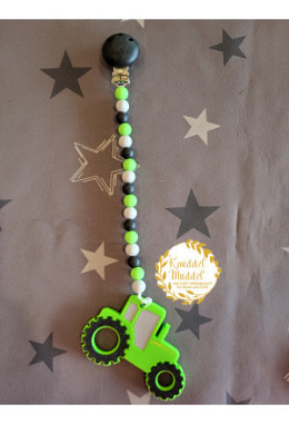 Nuggi-/Beisskette aus Silikon Traktor grün