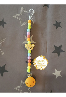 Nuggikette aus Silikon Koala beige, Regenbogen pastell