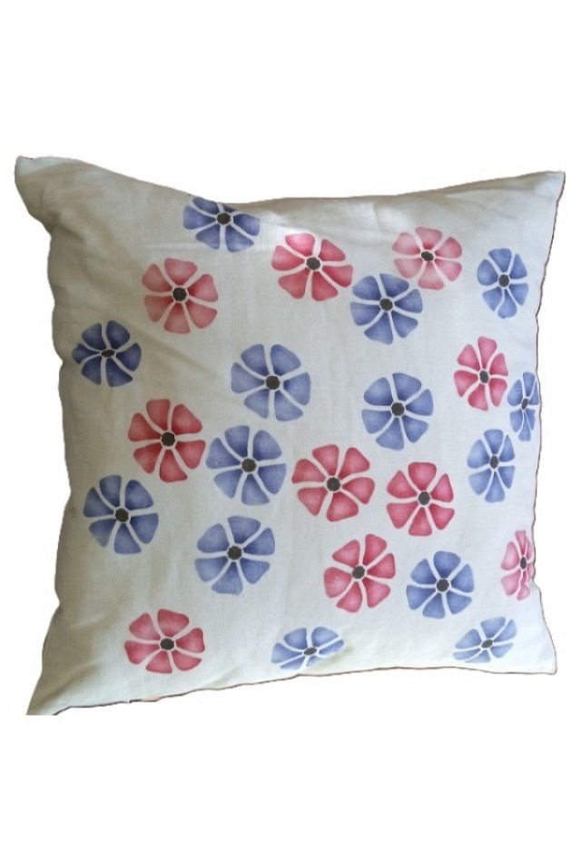 Blumenkissen blau-rot